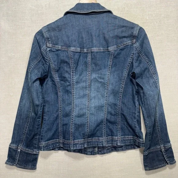 Coldwater Creek Womens‎ Denim Jean Jacket 8 Blue Fade Button Front Stretch Retro - Picture 2 of 9
